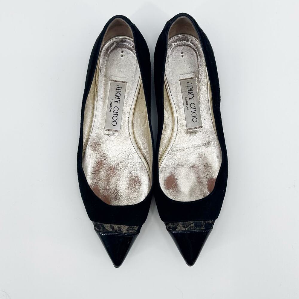 Jimmy Choo Ginny Ballet Flats Pointed Toe Patent Suede Lace Black Womens 36 (6) - Picture 9 of 12